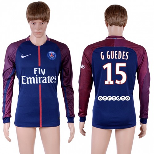 Paris Saint-Germain #15 G Guedes Home Long Sleeves Soccer Club Jersey - Click Image to Close